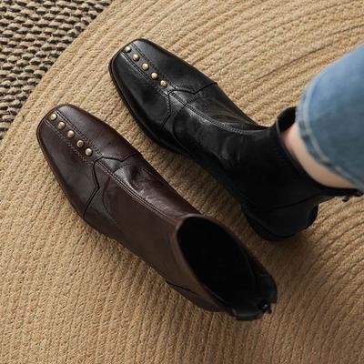 Зимние ботильоны из микрофибры с квадратным носком, современный размер 33, размер 43, металлические заклепки, средний каблук, на молнии, женские ботильоны