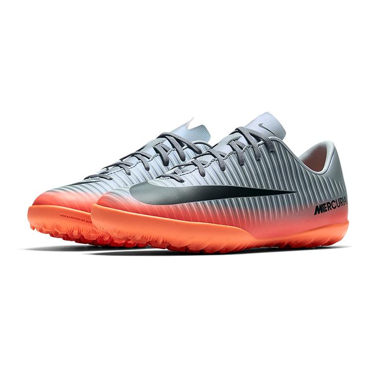 Nike Детские футбольные бутсы Jr MercurialX 6 CR7 TF, нескользящие, износостойкие, низкие, для подростков, серо-черно-оранжевые, 852487-001