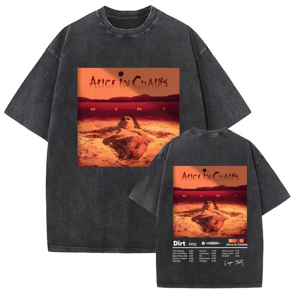 Washed Vintage Rock Band Alice in Chains Graphic Tshirts Men Women Retro Gothic Punk T Shirts Mens Oversized Short Sleeve Tops