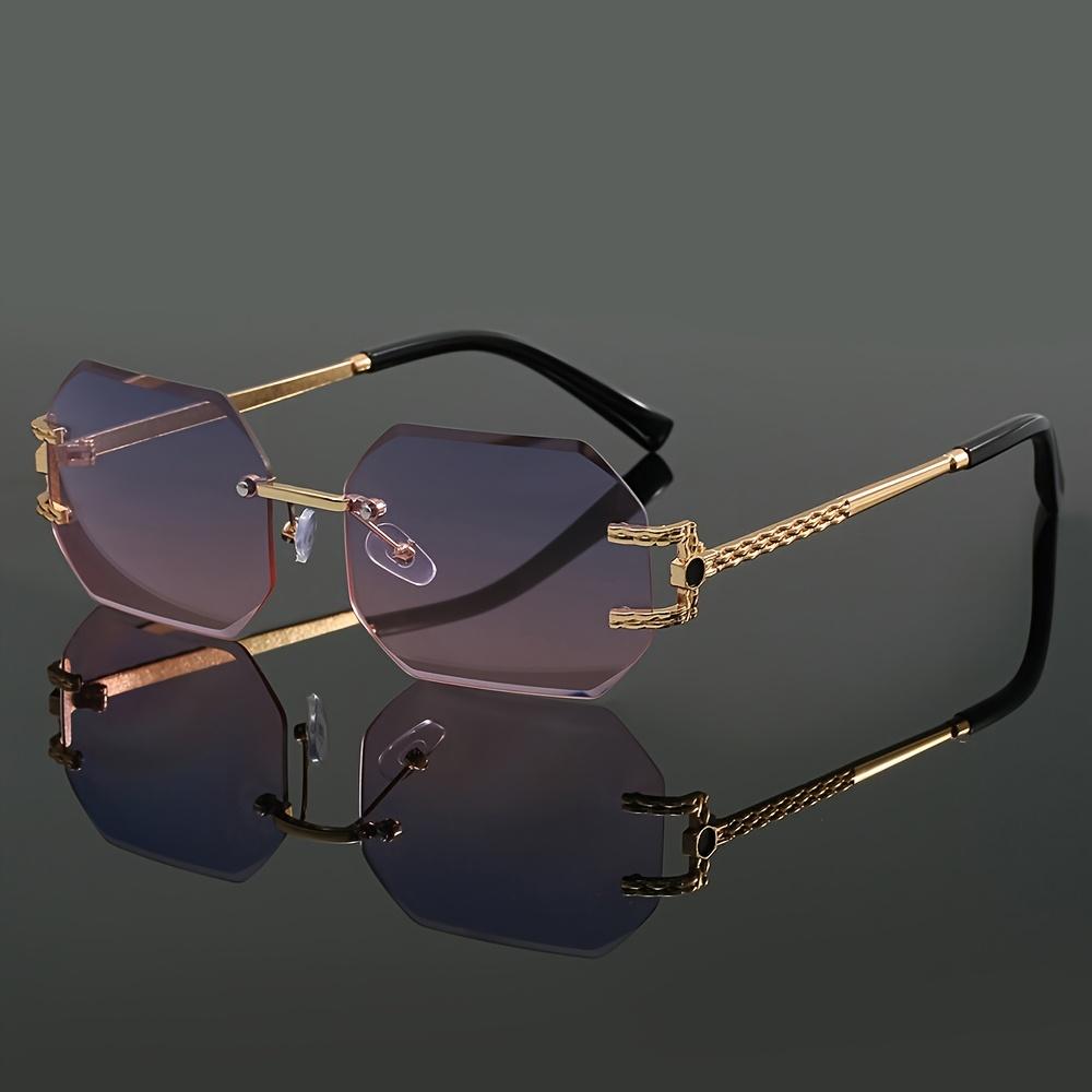 Frameless, Edge-Cut, Retro Metal Line-Sense Temple Sunglasses For Men and Women, European and American Driving Sunglasses