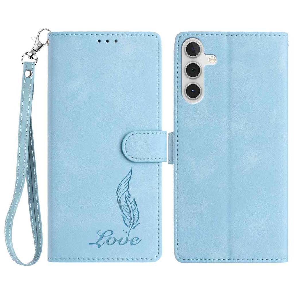 For Samsung Galaxy A36 5G Case Imprinted Feather PU Leather Wallet Phone Cover with Wrist Strap