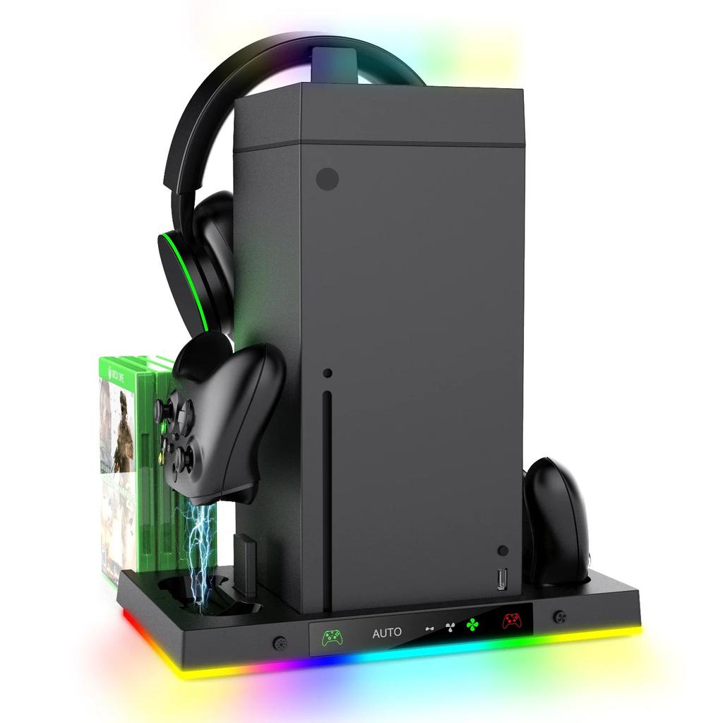 Зарядная станция для консоли Xbox, станция с умным контролем температуры + Настольный вентилятор с RGB-подсветкой