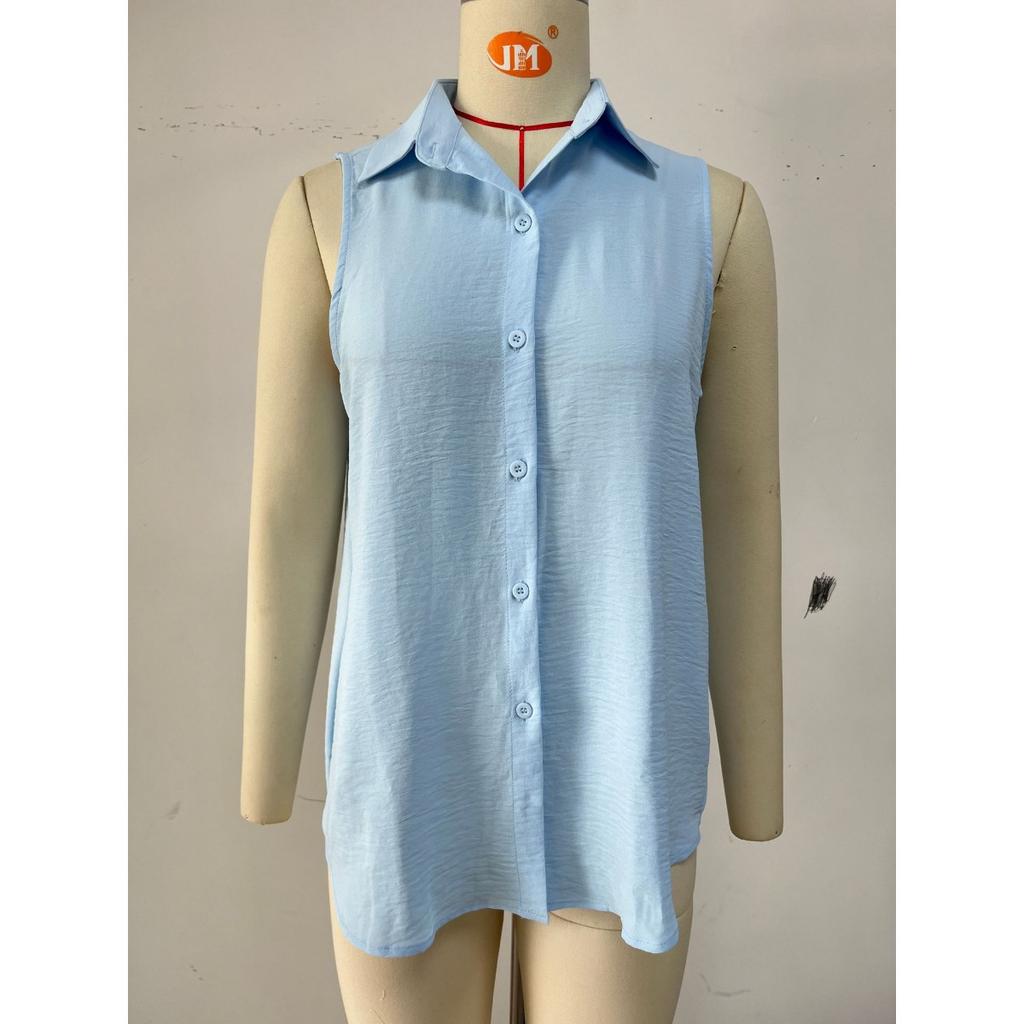 Весна Лето Новая Женская Однотонная Шифоновая Жилетка-Топ с Лацканами и Пуговицами Повседневная Повседневная Верхняя Одежда