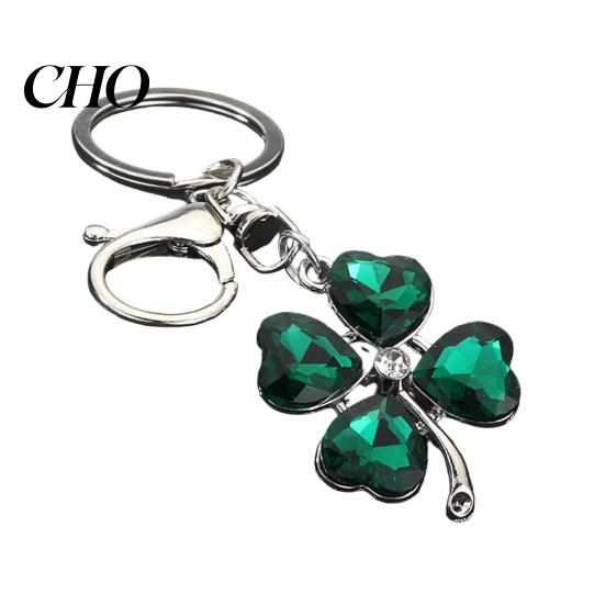 Blue Rhinestone Keychain Pendant Sparkling Rhinestones Four-Leaf Clover Design Key Chain with Lobster Clasp Easy to Hang Holder Backpack Car Accessory