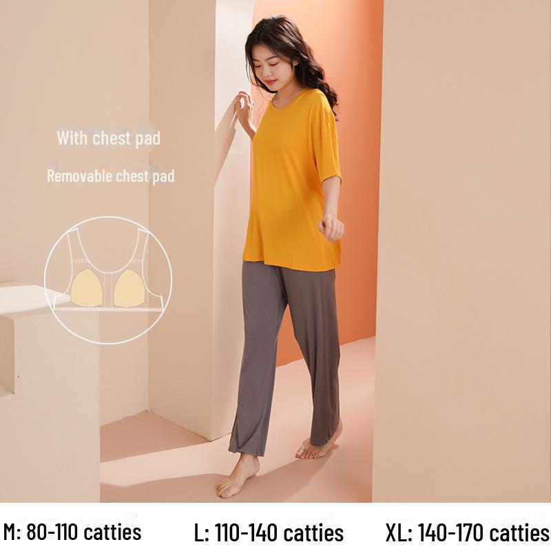 Женский летний пижамный комплект из модального хлопка с короткими рукавами и нагрудной накладкой