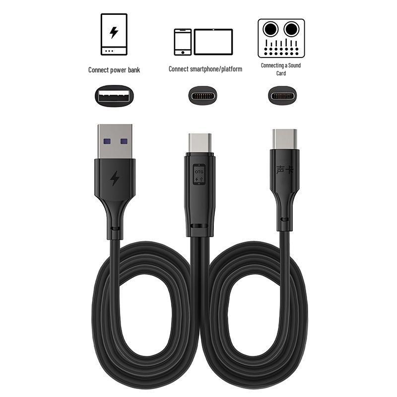 Кабель адаптера OTG: Звуковая карта Type-C к USB для прямой трансляции с двойной зарядкой Type-C