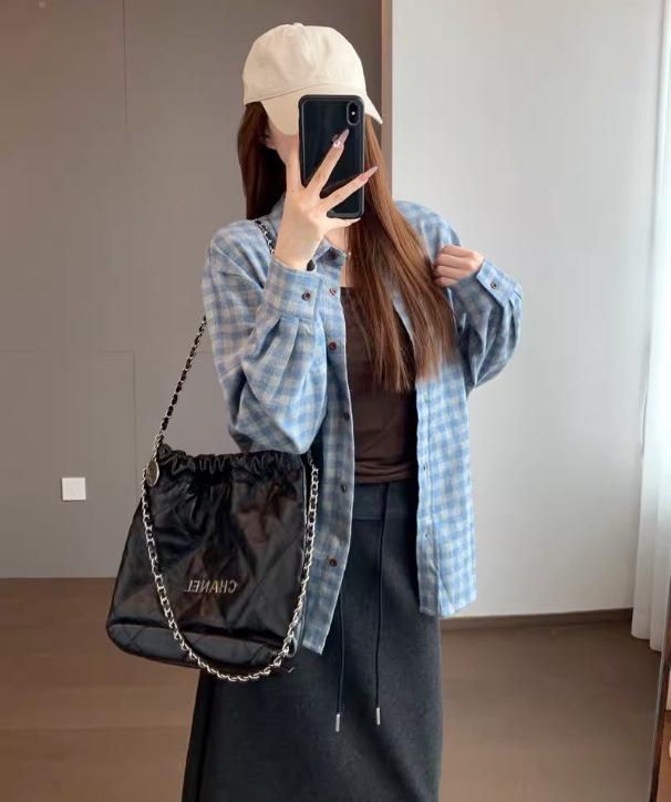 Blue Plaid Heart Embroidered Thick Cotton Long Sleeve Shirt - New Winter Arrival