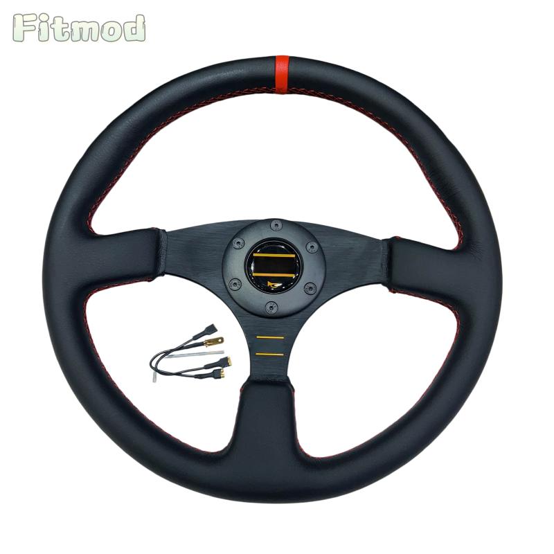 JDM 14-дюймовое 350-мм гоночное модифицированное кожаное рулевое колесо, плоское спортивное рулевое колесо для дрифта и игр, PCD 70 мм