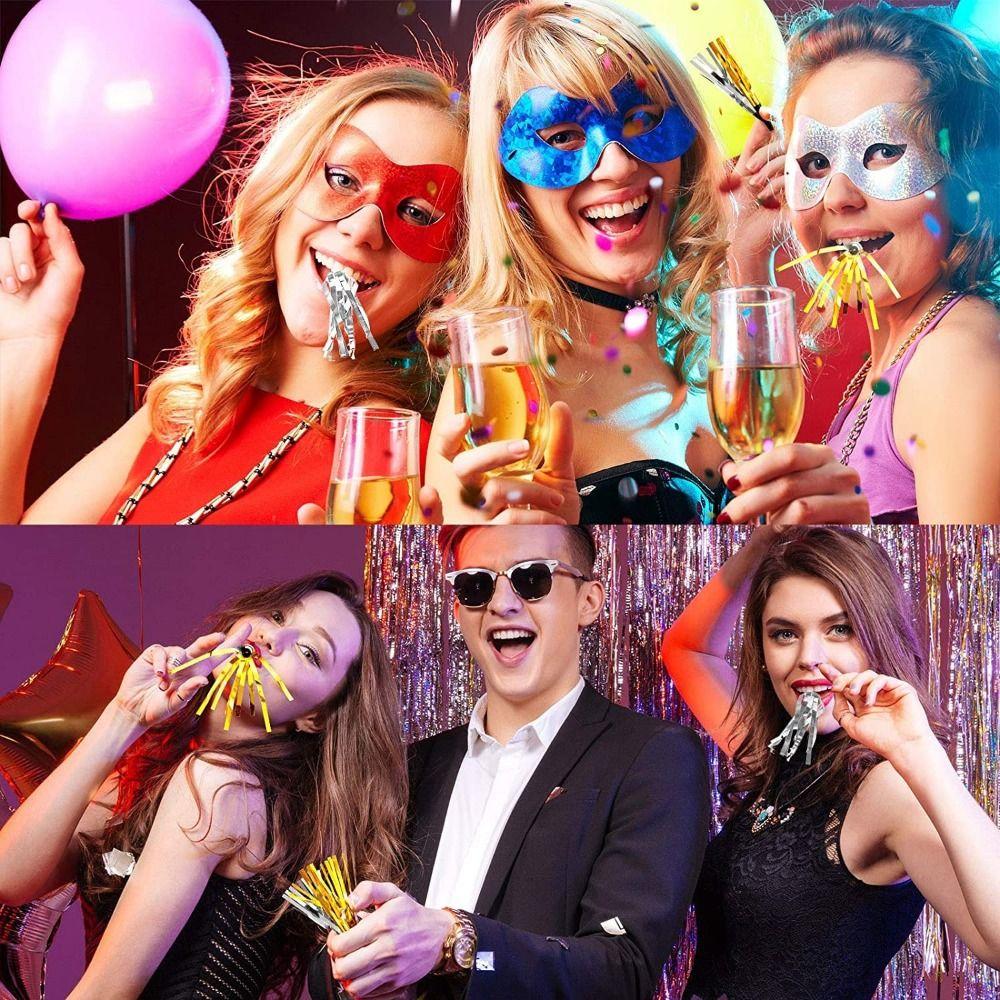 6Pcs Gold Silver Blowout Whistle Glitter Party Supplies New Years Party Blowers  Atmosphere Gifts