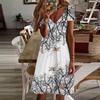 Summer Fashion Women's V Neck Short Sleeve Flower Printed Dress Sex Short Skirt Dresses