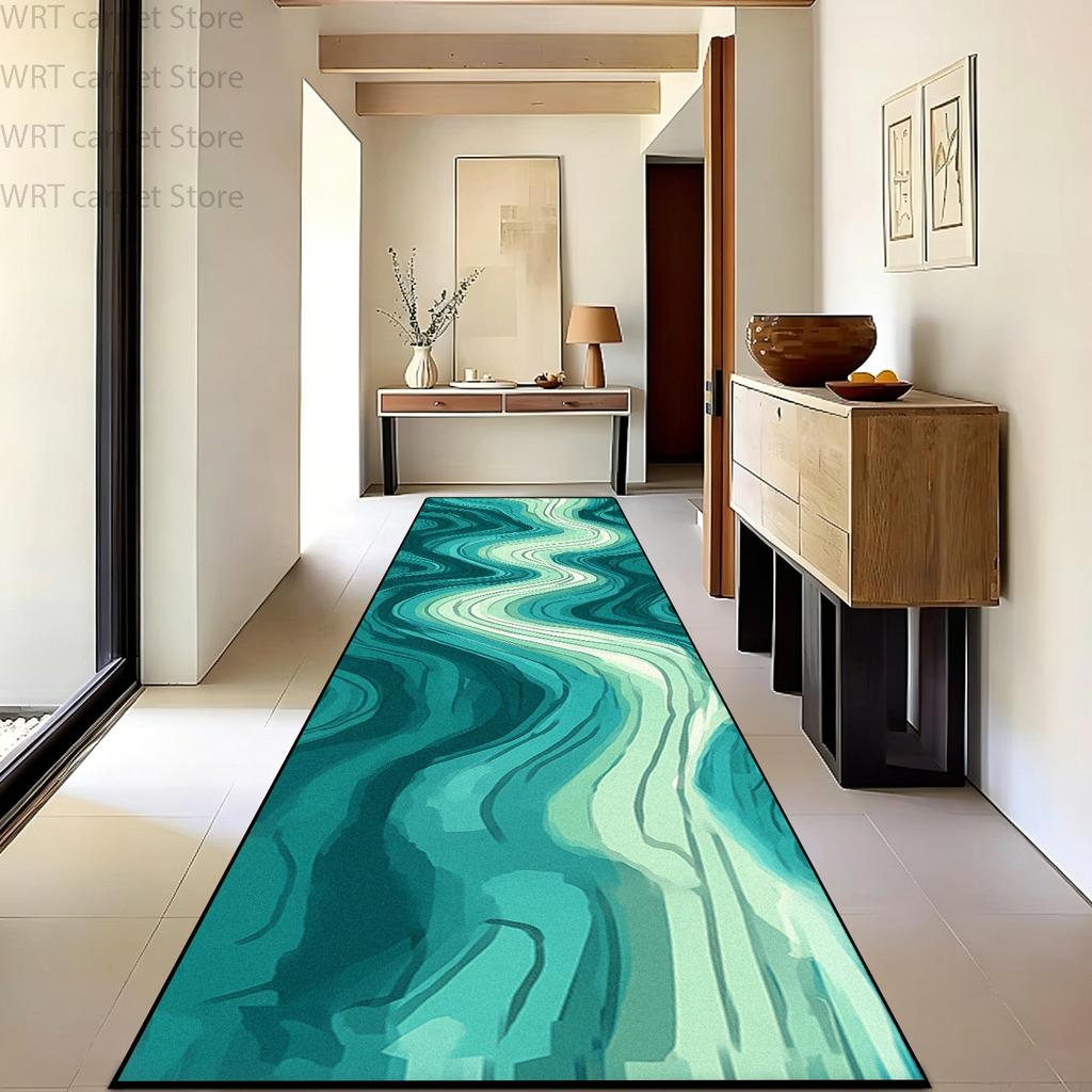 Retro Abstract Style Green Soft Long Corridor Carpet Luxury Machine Washable Runner Rug Foldable Decoration Home Passageway Mat