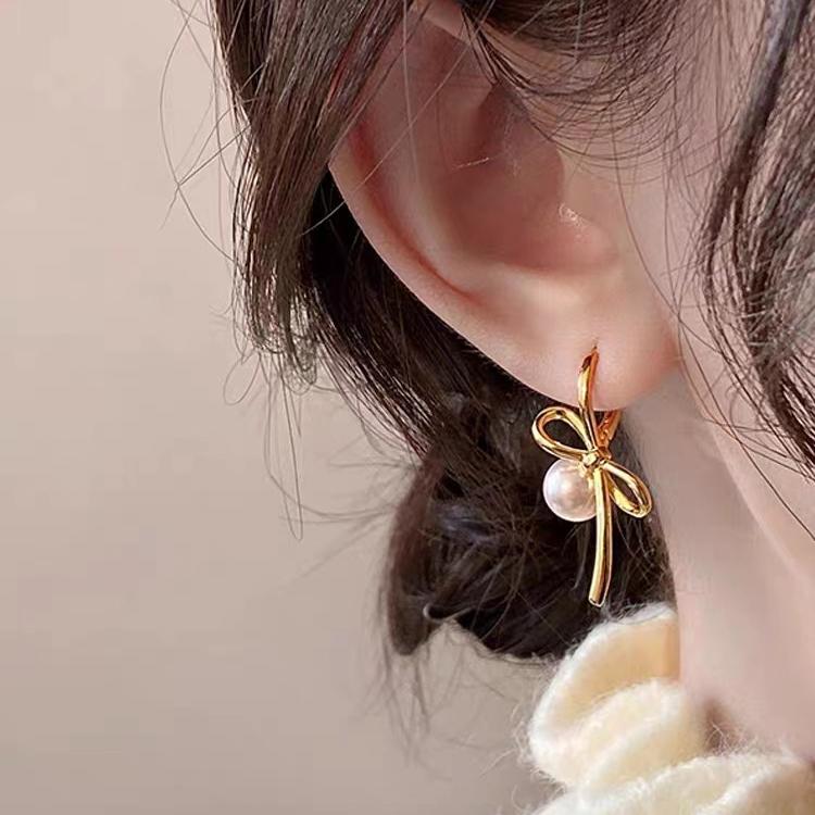 Новогодние асимметричные серьги с жемчугом и бантом для женщин, минималистичные модные украшения, женский подарок на день Святого Валентина, вечерние, свадебные