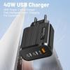3-портовое настенное зарядное устройство USB Type C с европейской вилкой, адаптер для путешествий, 40 Вт, двойной порт PD и USB, блок быстрой зарядки, портативный