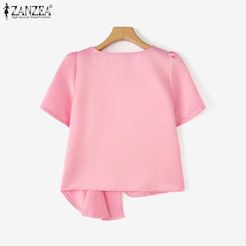 ZANZEA Женская летняя повседневная блузка с круглым вырезом и коротким рукавом