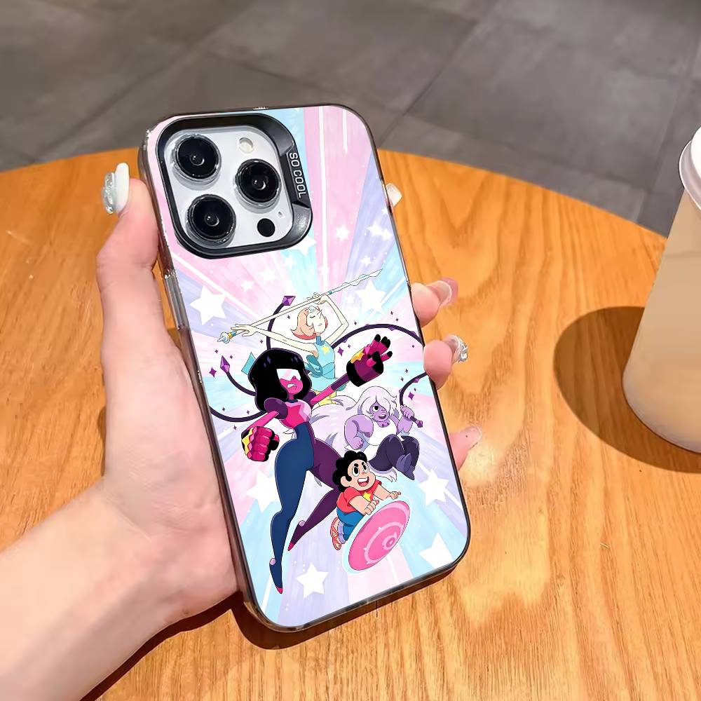 Мультяшный теплый чехол для телефона S-Steven U-Universe для iPhone17,16,15,14,13,12,11,Pro,MAX Белый матовый противоударный чехол