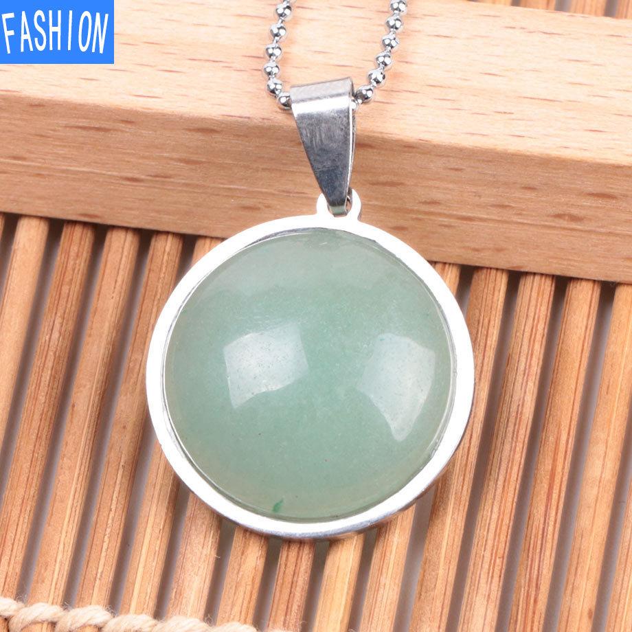 Женское простое ожерелье из нержавеющей стали с плоским камнем в европейском и американском стиле, модное ожерелье с натуральными кристаллами