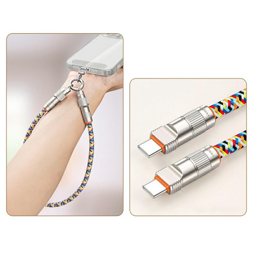30cm 2-in-1 PD 66W Type-C Charging Cable Cell Phone Wrist Strap Data Cable with Zinc Alloy Buckle,Tether Tab