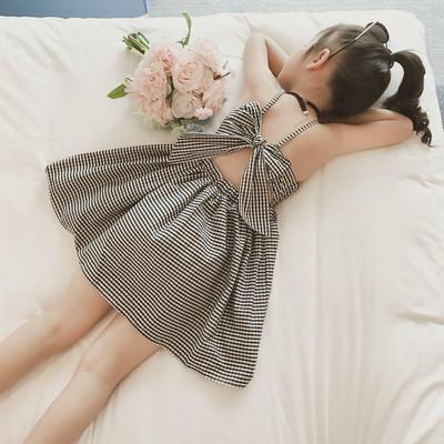 Летнее клетчатое платье на подтяжках для девочек 2023 года — наряд принцессы в корейском стиле