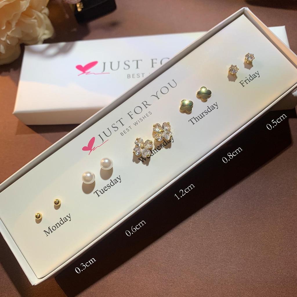 Набор серег-пуссетов в форме сердца с цирконом, цветком и жемчугом для женщин