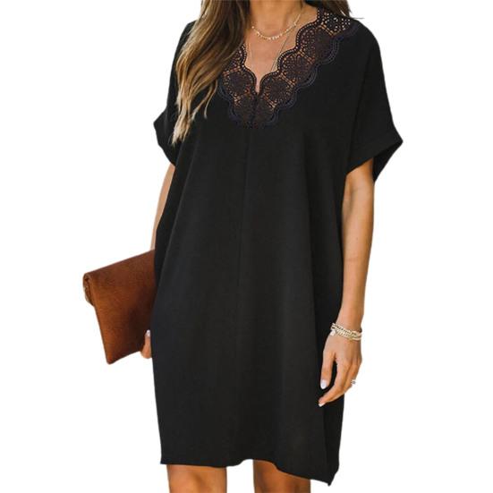 Женщины до колен сплошной цвет свободное платье с коротким рукавом сзади выдалбливают платье бабочки уличная одежда для партии