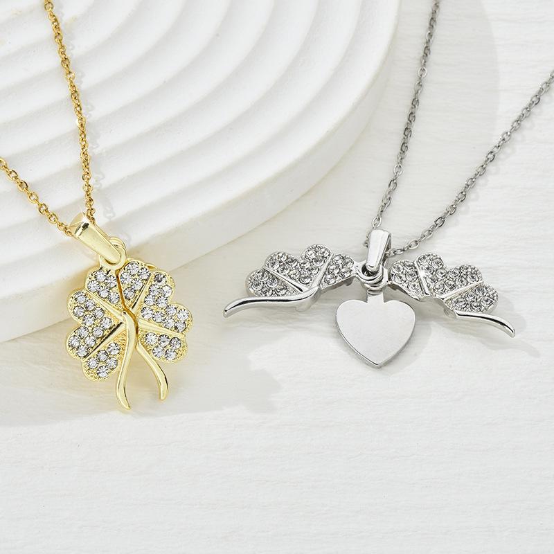 Factory Turkish Style Creative Can Open Clover Pendant Necklace Trend Love Wings Can Be Engraved Collarbone Women