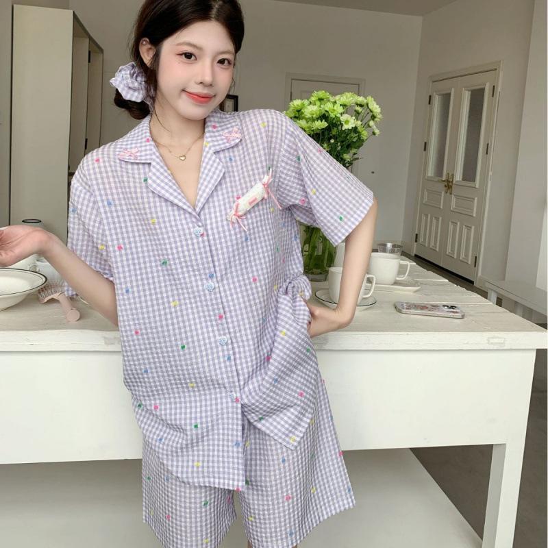Live stream explosion sweet wind short-sleeved thin pajamas women's cotton cardigan student loungewear women's Korean version set