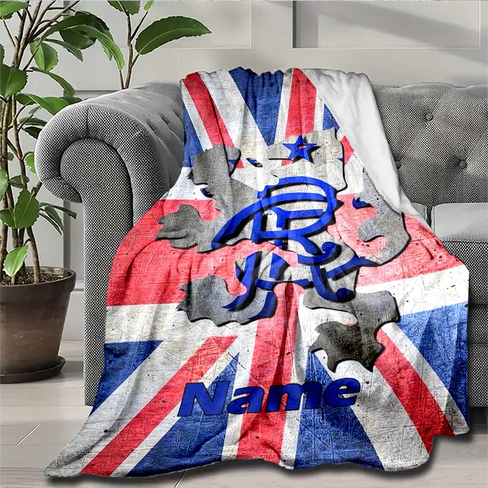Custom Name Rangers F.C Theme Printed Blanket - Perfect for Couch, Bed, Travel & Outdoor Use | Machine Washable, Cozy & Durable.