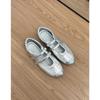 Cowhide Flat-bottomed Silver Mary Jane Shoes Women's Genuine Leather Retro Velcro Ballet Single Shoes Casual Sports Training Shoes