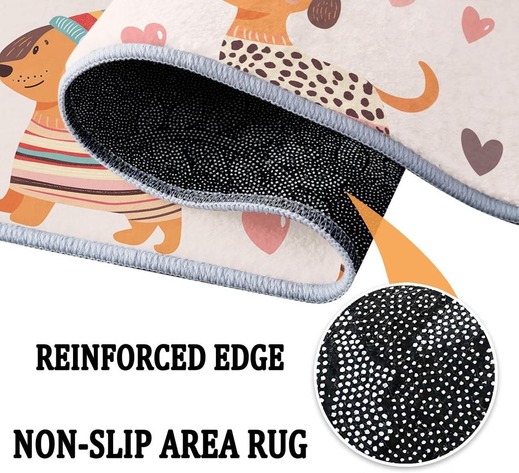 Cartoon Animal Print Dog Print Round Area Rug Cartoon Heart Shape Washable Circular Carpet -Non Slip Circle Rug Carpet Mat for