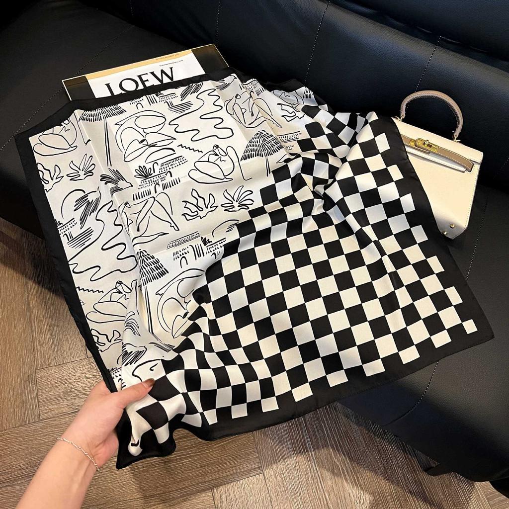 Silk scarf oil painting style fashion 71 simulation silk square scarf ins style temperament is good to match decorative silk scarf professional scarf