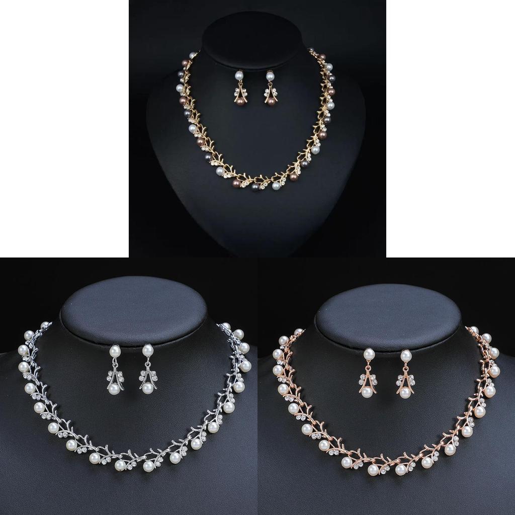 Vintage Artificial Pearl Necklace Earring Set With Alloy Pendants For Women