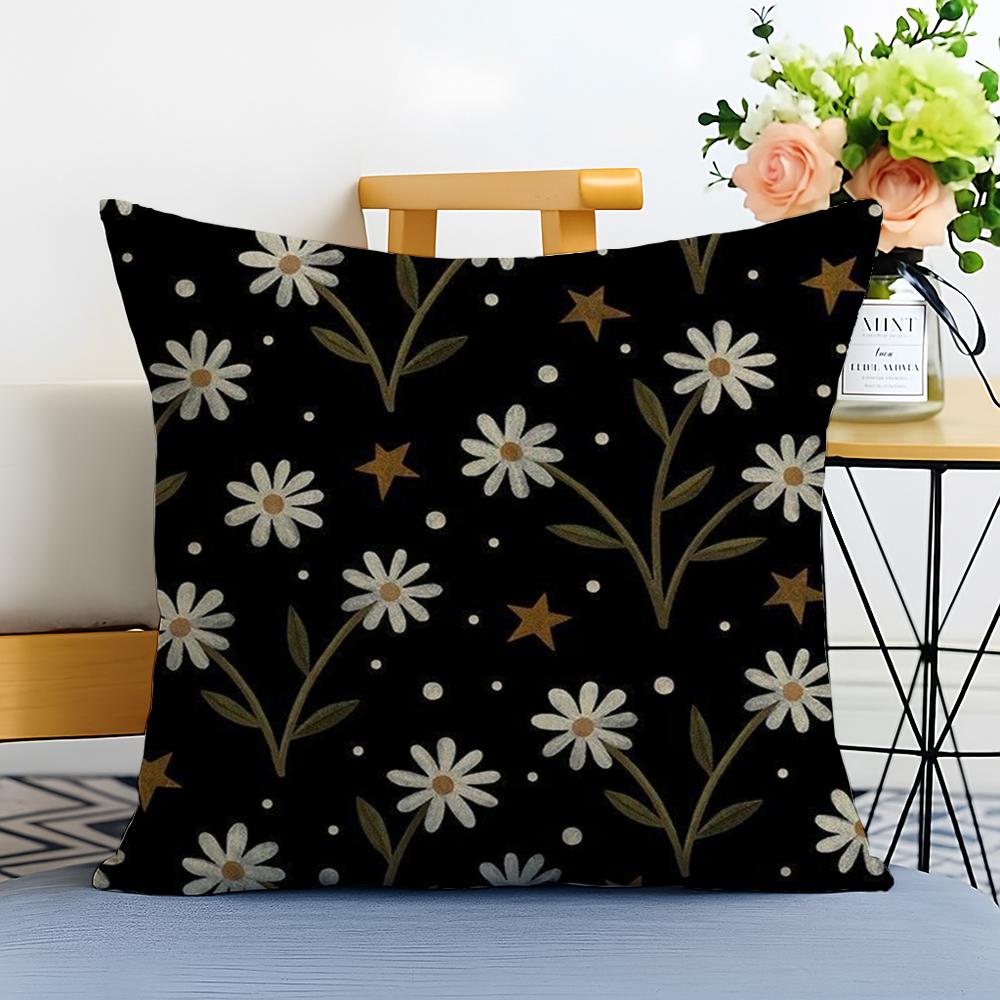 Classic Daisy Flowers Cushion Cover Washable Linen Pillowcase Soft for Sofa Bed Cozy Home Room Decor