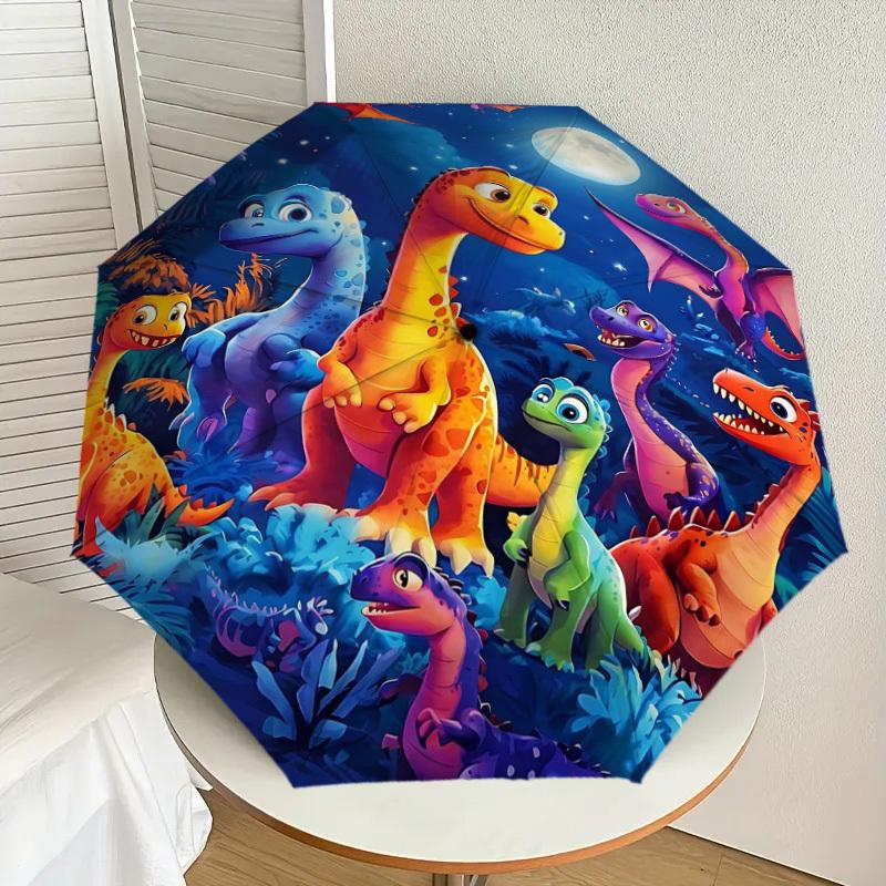 1PC Dinosaurs Night Umbrella-8-Rib Reinforced Portable Folding Travel Suitable for All Seasons Outdoor Daily Use -J0395