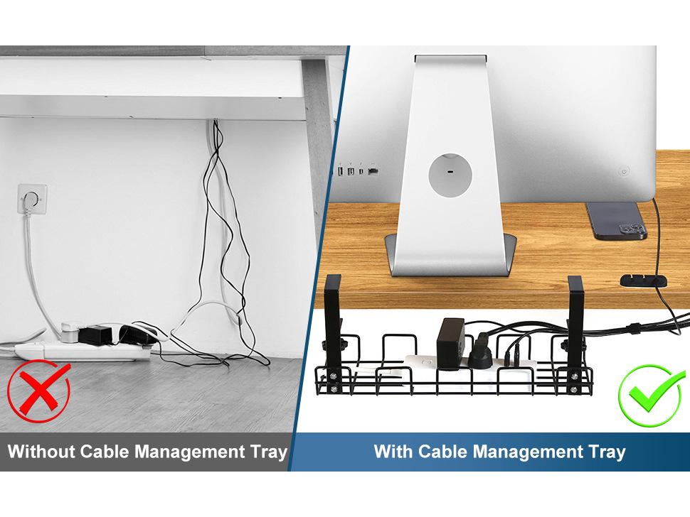 Punch-Free Under-Desk Cable Organizer & Power Strip Rack