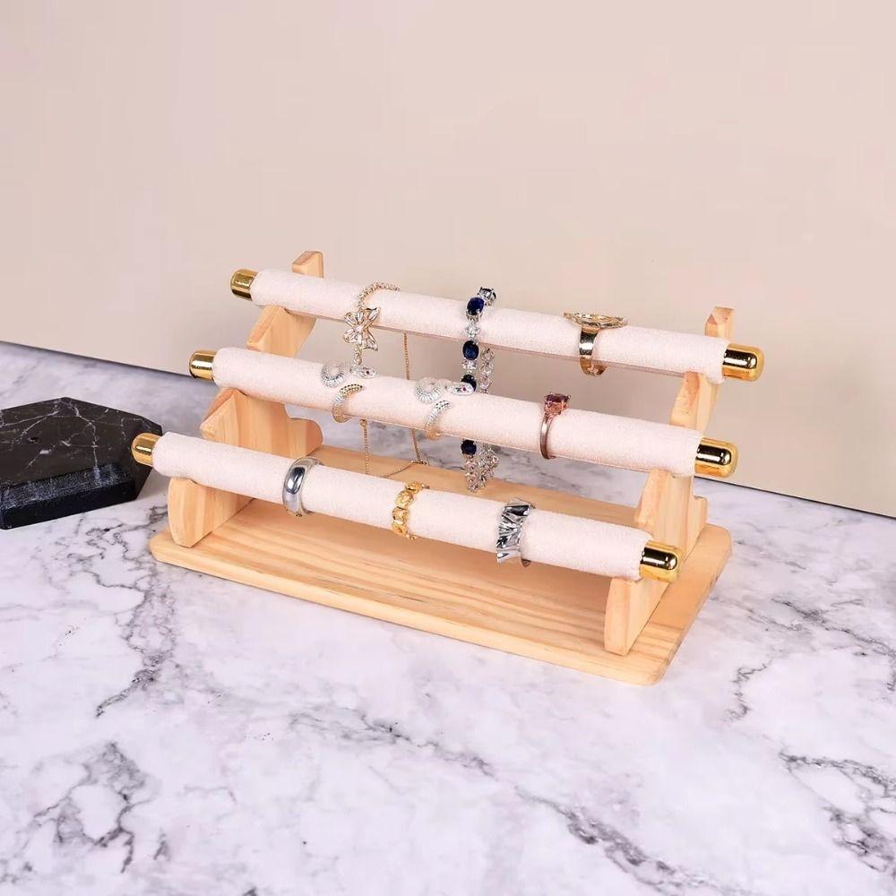 Necklace Bracelet Jewelry Organizer 3-Tier Ring Display Rack Wooden Ring Holder  Retail Display