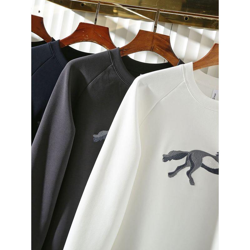 Тяжелая промышленность Вышивка Жидкий аммиак Воздух Длинноволокнистый хлопок Осень Мужская футболка с круглым вырезом и длинным рукавом для нижнего слоя Футболка Пуловер Повседневная толстовка