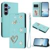 Double-Layer Heart Floral Vegan Leather Phone Case For Samsung Galaxy S26+ 5G, Magnetic Flip Wallet Cover With Wrist Strap & Card Slots