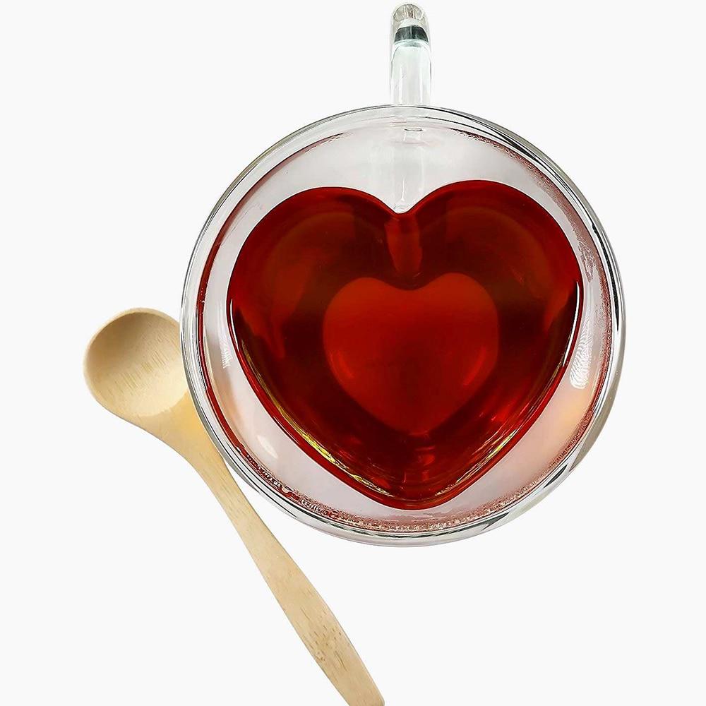 Термостойкая кофейная чашка с двойными стенками, прозрачное сердце в форме любви, стеклянная кружка для молока, сока, чая