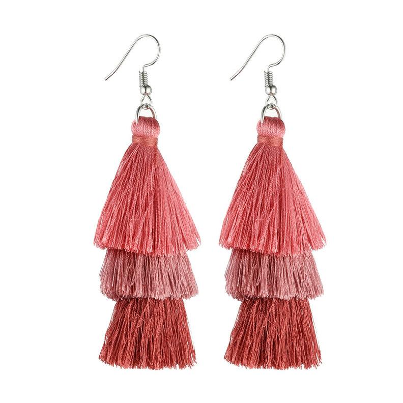 LOVBEAFAS Colorful Three Layered Long Tassel Earrings Fashion Jewelry For Women Fringed Multilayer Vintage Drop Dangle Earrings