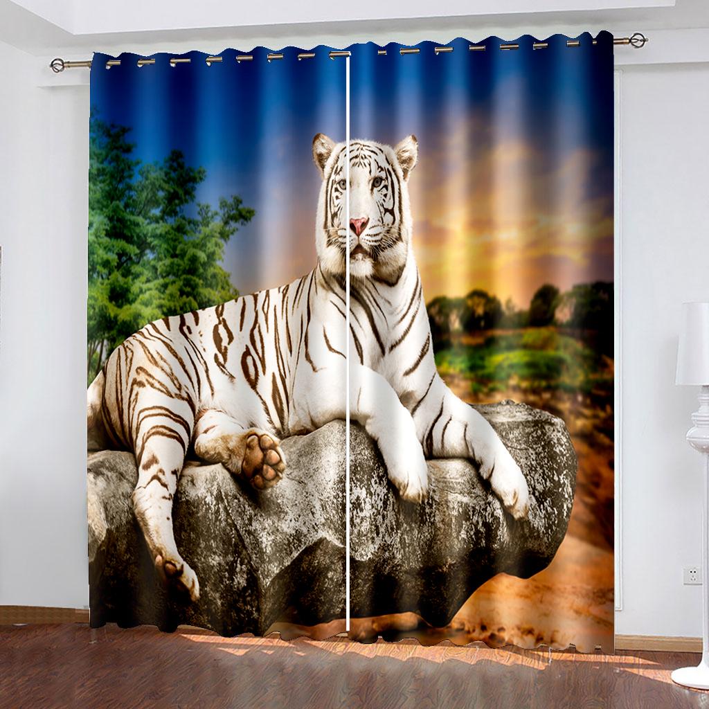 Кошачий леопардовый принт, шторы, панели для гостиной, шторы с красной розой, 3D украшения для окон с изображением гепарда