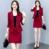 Elegant Women's Red Two-Piece Suit for Spring and Autumn - Classy Goddess Style, Fashionable and Stylish.