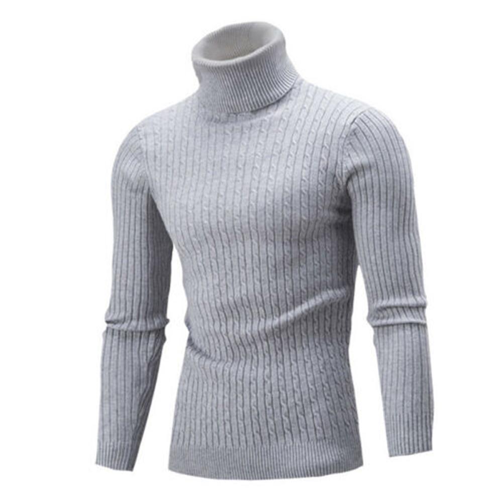 Casual Men Winter Solid Color Turtle Neck Long Sleeve Twist Knitted Slim Sweater