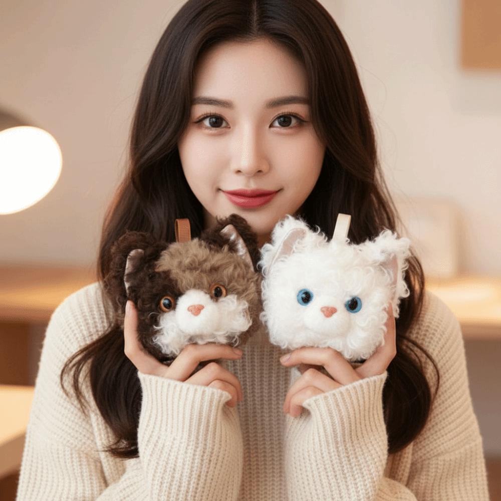 Soft Cat Key Chain Curly Fur Plush Bag Pendant Backpack Ornament Kitten Key Ring Teens