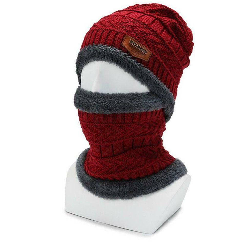 Warm Knit Cap Plus Velvet Coral Fleece Scarf Men Women Winter Hats