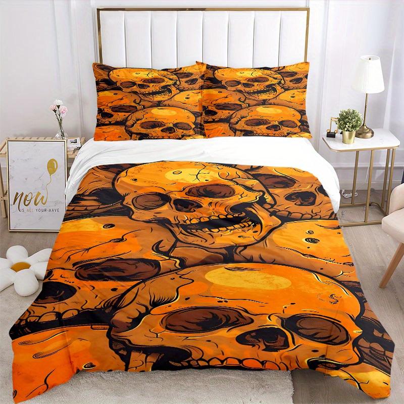3pcs Skull Horror Bedding Cover Set, Fashion Classic Popular Print Bedding Set, Soft Comfortable, All - Season Use, For Bedroom, Guest Room158