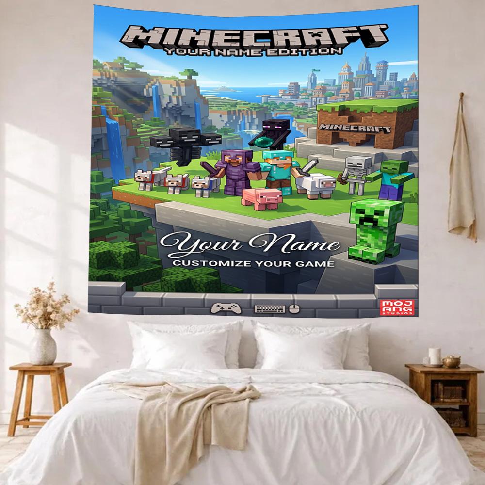 Minecraft Индивидуальный Декор Стены С Вашим Именем Гобелен Искусство Для Памяти Питомца День Рождения Свадебная Вечеринка Фон Семейный Подарок