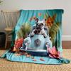 French Bulldog in Car with Tropical Flowers print blanket soft and cozy perfect for the living room bed sofa or a nap,gift