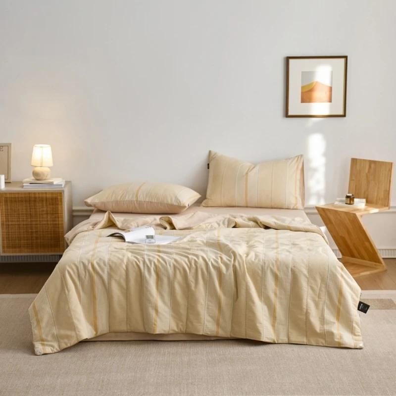 Новое однотонное простое полосатое летнее одеяло для дома с кондиционером, хлопковое летнее одеяло серии ваби, комплект из четырех предметов