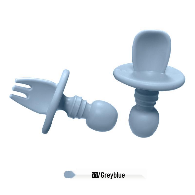 Детский набор вилки и ложки из пищевого силикона - Мягкая короткая вилка и ложка для прикорма и обучения