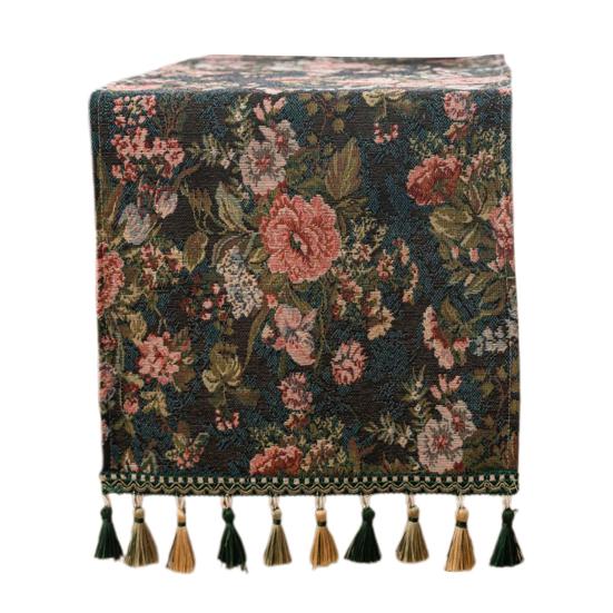 Рождественская зеленая жаккардовая скатерть-дорожка с кисточкой, декоративный праздничный флажок для стола, украшение обеденного стола для дома, ресторана, бара, кухни